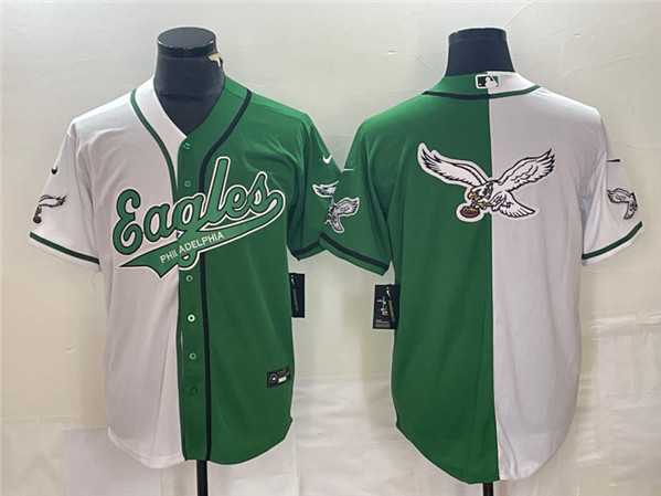 Men's Philadelphia Eagles Green White Split Team Big Logo Cool Base Baseball Limited Jersey,We sell and wholesale Men's Philadelphia Eagles Green White Split Team Big Logo Cool Base Baseball Limited Jersey on line form chian!